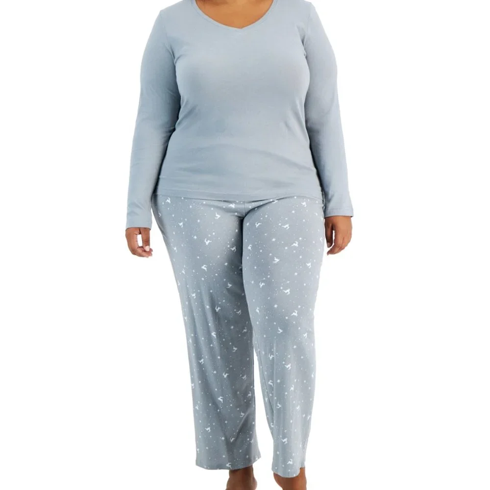 Charter Club Cotton Pajama Set Grey Reindeer